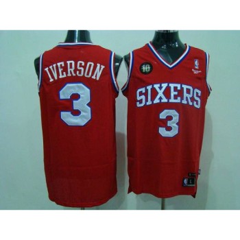76ers #3 Allen Iverson Red Reebok 10TH Throwback Stitched NBA Jersey