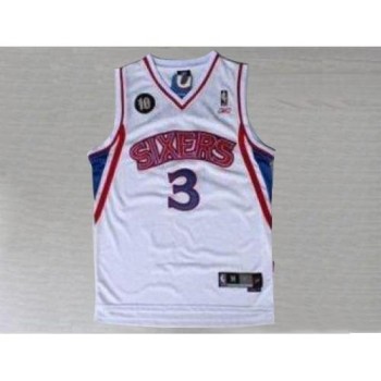 76ers #3 Allen Iverson White Reebok 10TH Throwback Stitched NBA Jersey 76ers #3 Allen Iverson White Reebok 10TH Throwback Stitched NBA Jersey