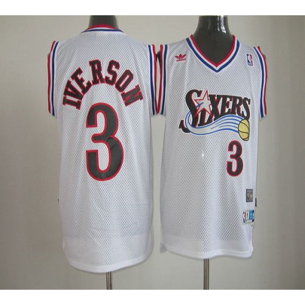76ers #3 Allen Iverson White Throwback Stitched NBA Jersey