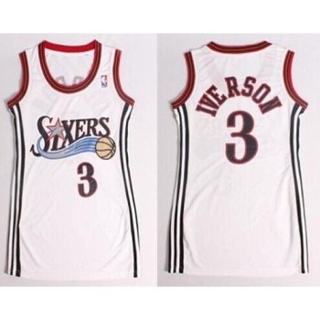 76ers #3 Allen Iverson White Women's Dress Stitched NBA Jersey