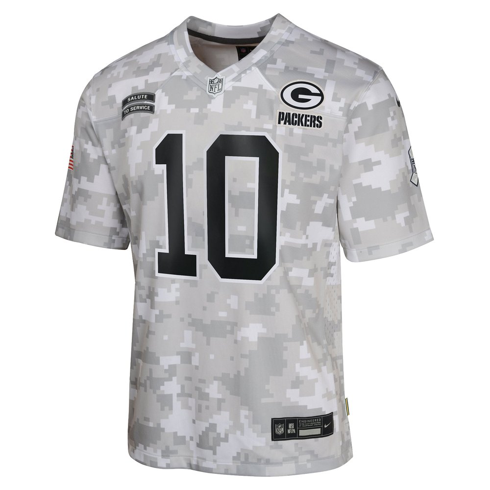 Youth Green Bay Packers #10 Jordan Love Arctic Camo 2024 Salute to Service Game Jersey