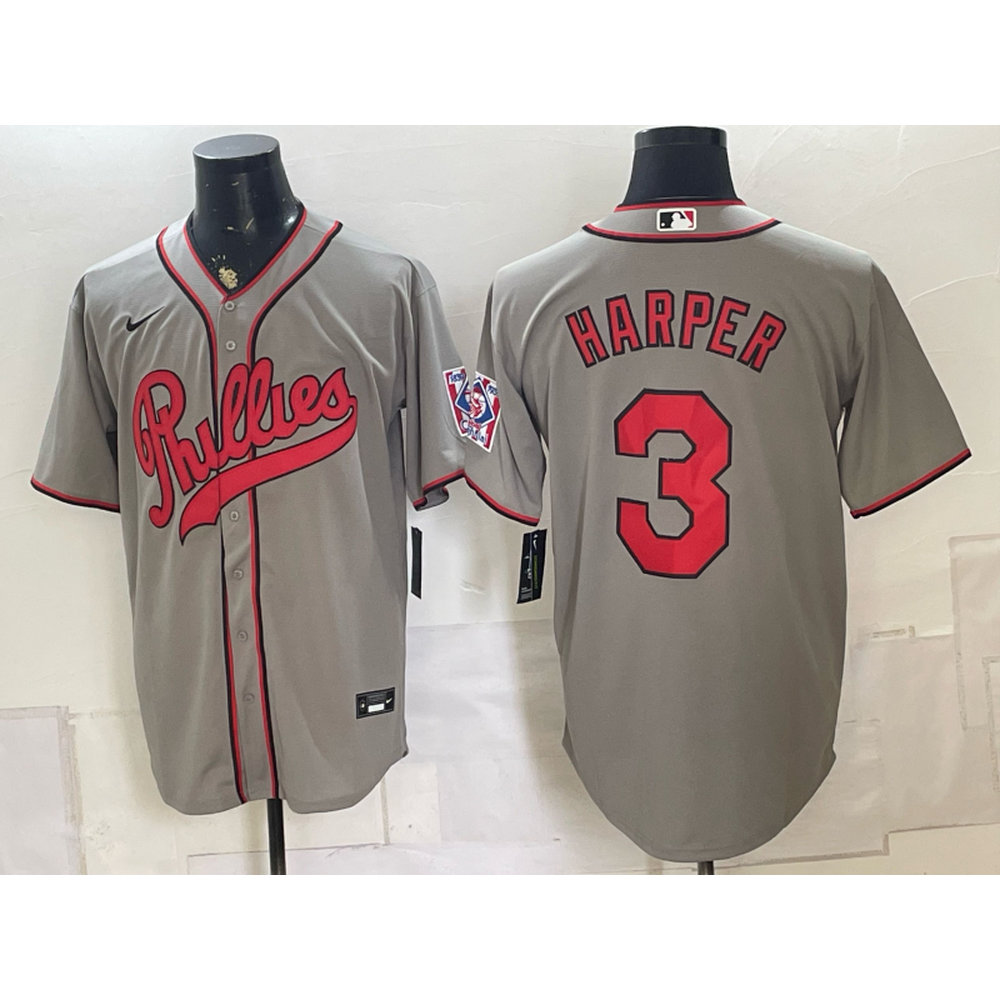 Men's Philadelphia Phillies #3 Bryce Harper Gray Cool Base Stitched Baseball Jersey Men's Philadelphia Phillies #3 Bryce Harper Gray Cool Base Stitched Baseball Jersey