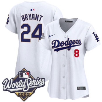 Women's Los Angeles Dodgers #24 Kobe Bryant White 2025 World Series Home Limited Baseball Jersey