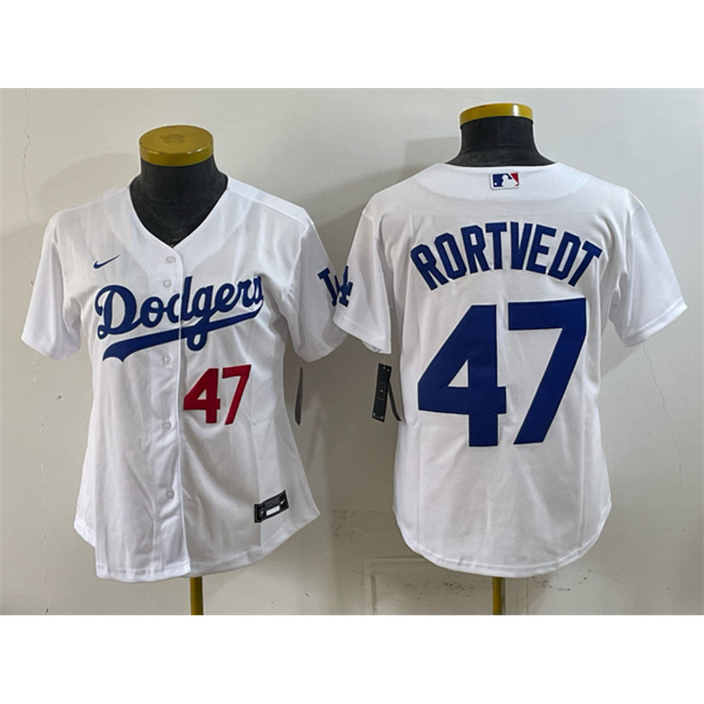 Women's Los Angeles Dodgers #47 Ben Rortvedt White Cool Base Jersey
