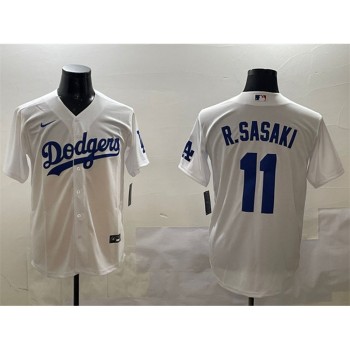 Men's Los Angeles Dodgers #11 Roki Sasaki White Cool Base Stitched Baseball Jersey Men's Los Angeles Dodgers #11 Roki Sasaki White Cool Base Stitched Baseball Jersey