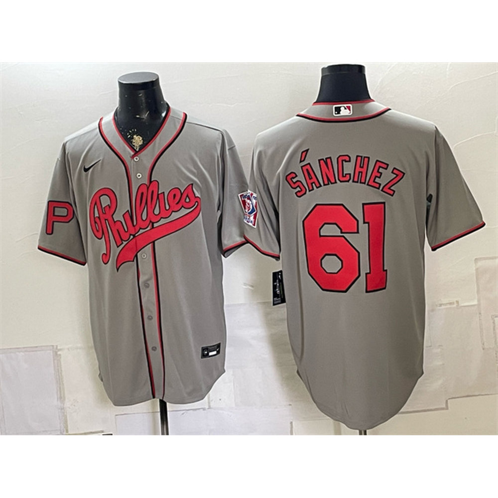 Men's Philadelphia Phillies #61 Cristopher Sanchez Gray 2026 Field of Dreams Stadium Jersey