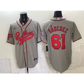 Men's Philadelphia Phillies #61 Cristopher Sanchez Gray 2026 Field of Dreams Stadium Jersey
