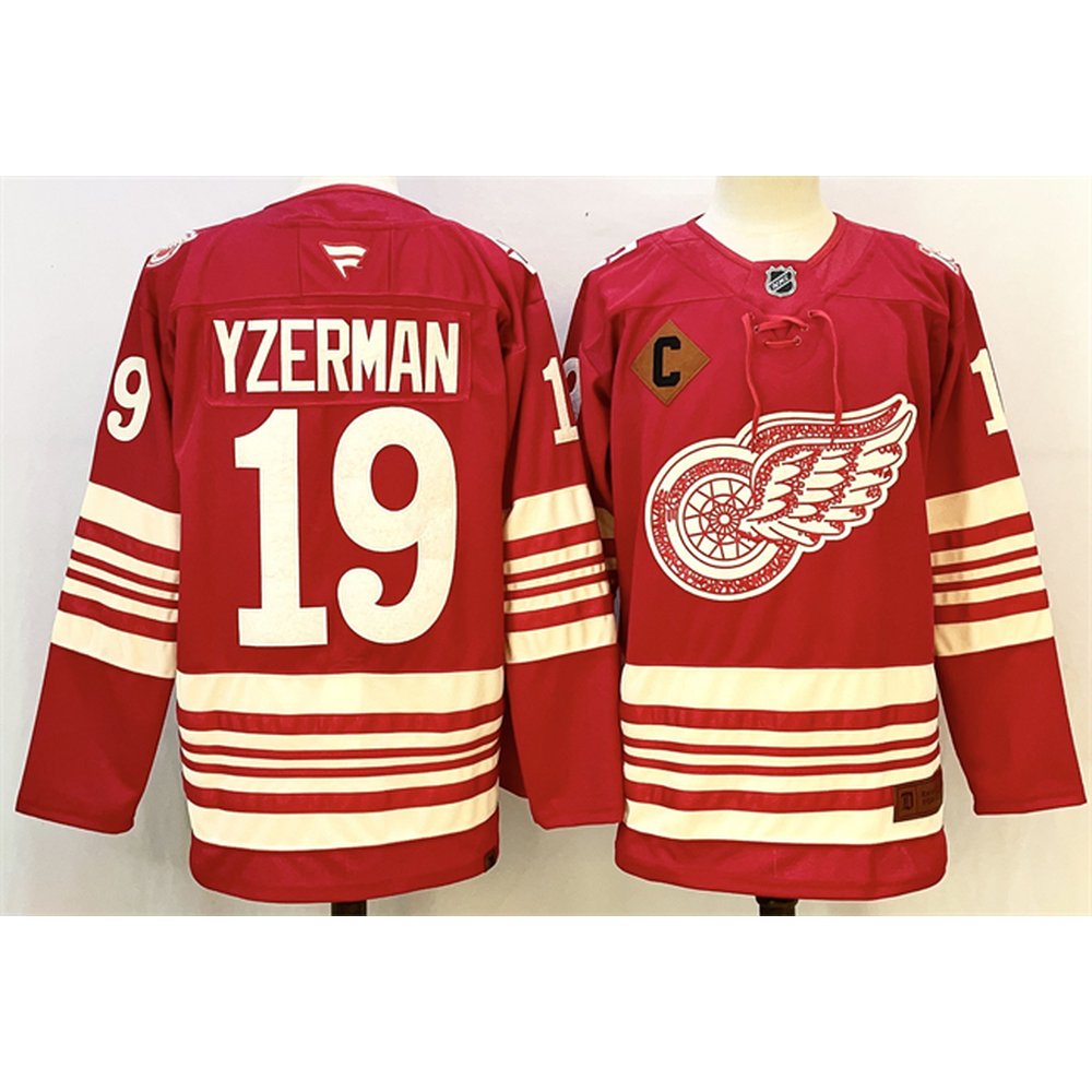 Men's Detroit Red Wings #19 Steve Yzerman Red 2025-26 With C Patch Centennial Premium Stitched Hockey Premium Jersey Men's Detroit Red Wings #19 Steve Yzerman Red 2025-26 With C Patch Centennial Premium Stitched Hockey Premium Jersey