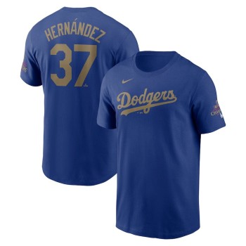 Men's Los Angeles Dodgers #37 Teoscar Hernandez Royal 2025 Gold Collection Name & Number T-Shirt