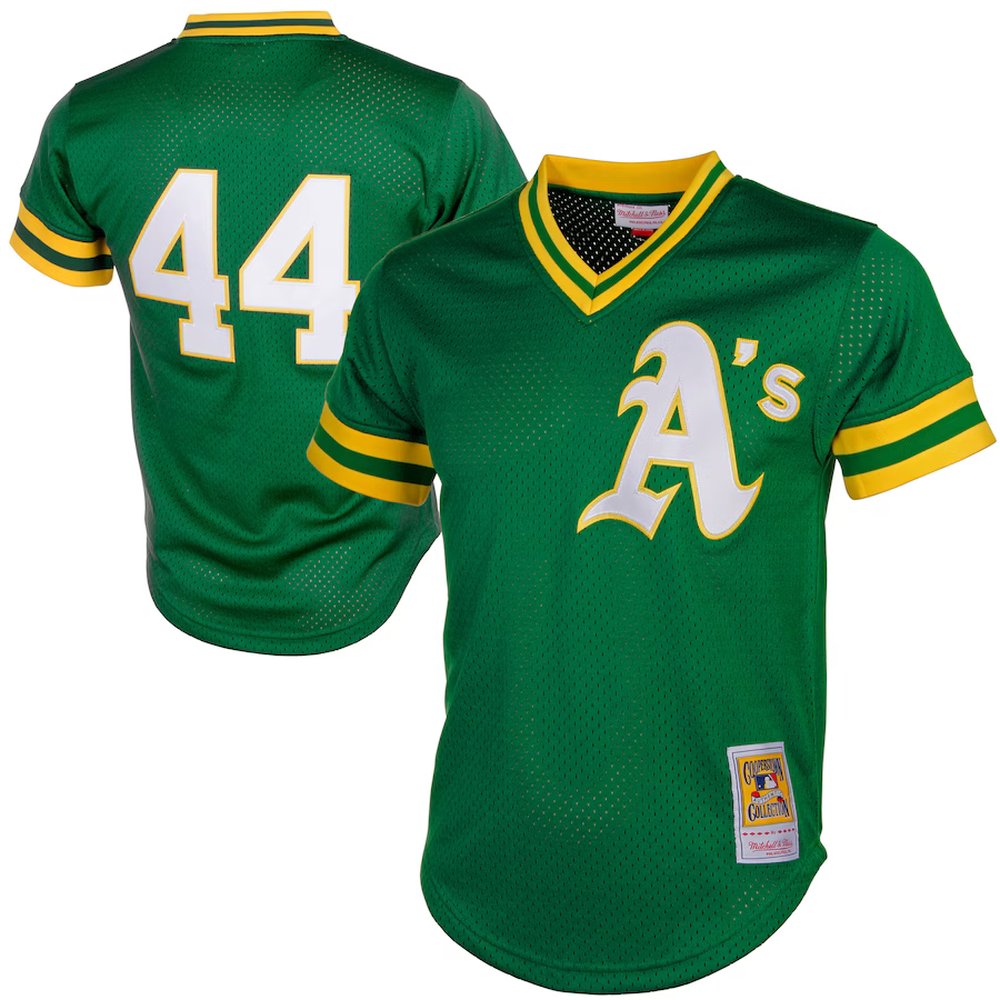 Men's Oakland Athletics #44 Reggie Jackson Green Cooperstown Mesh Batting Practice Jersey