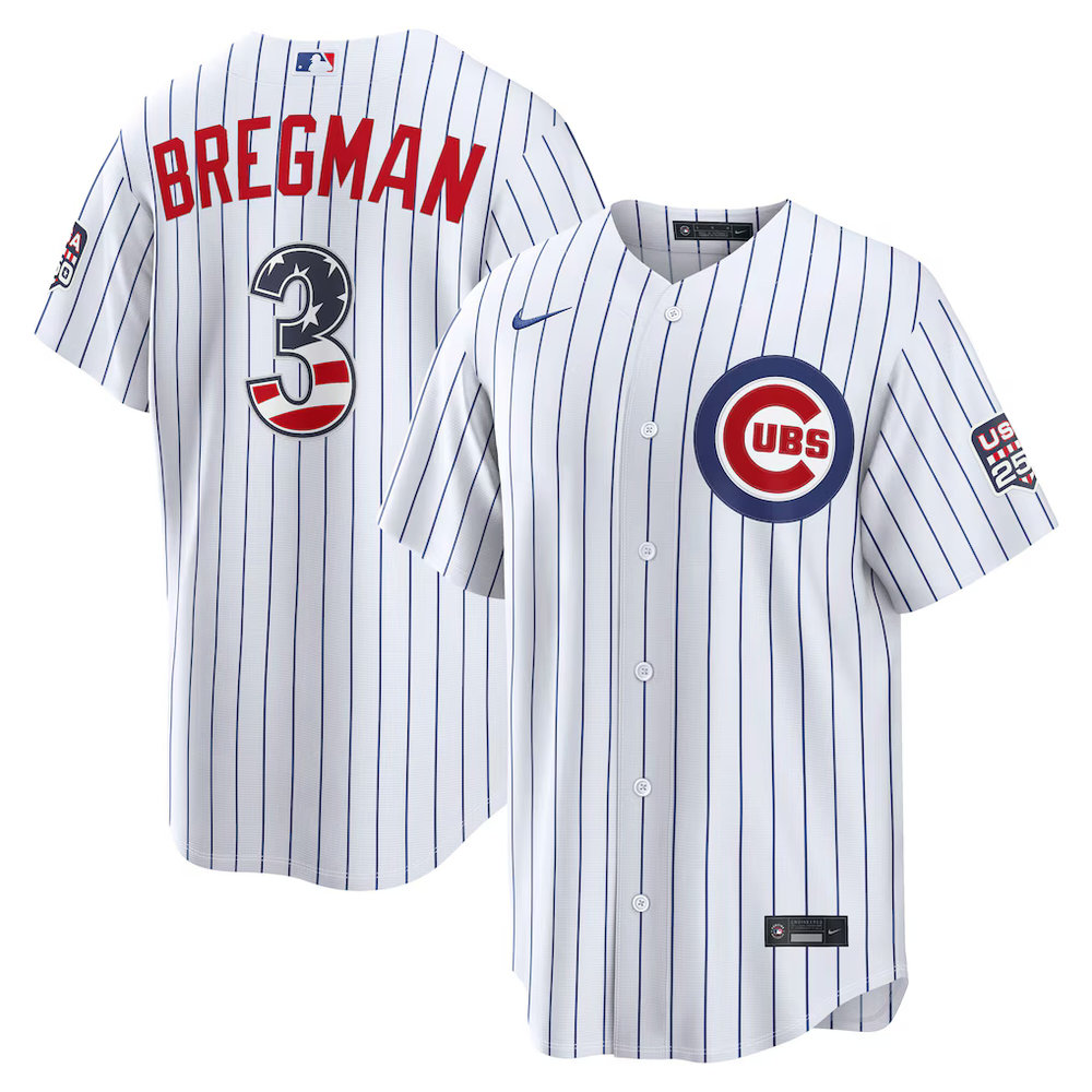 Youth Chicago Cubs #3 Alex Bregman Nike White USA 250 Fourth of July Home Stadium Jersey