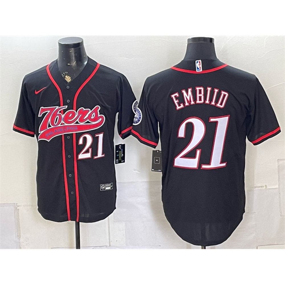 Men's Philadelphia 76ers #21 Joel Embiid Black Cool Base Baseball Jersey