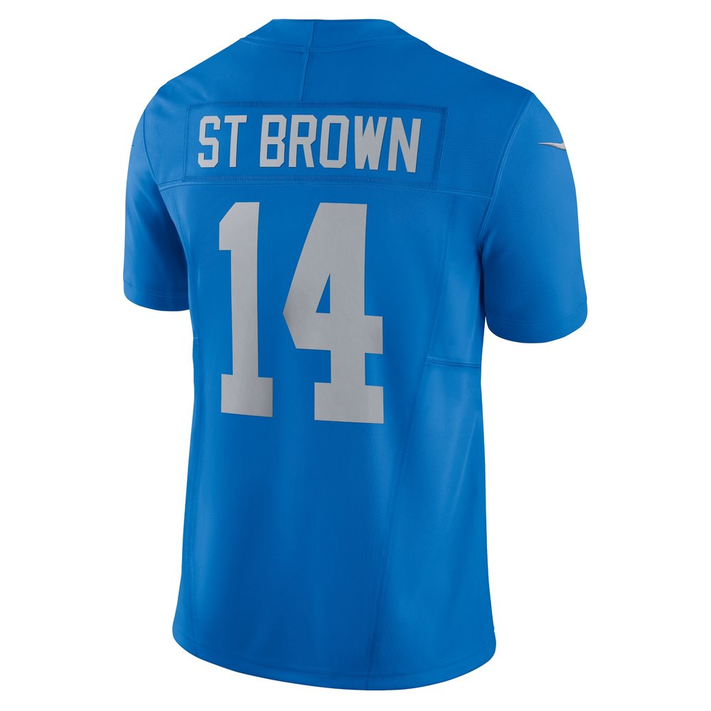 Men's Detroit Lions #14 Amon-Ra St. Brown Blue Vapor F.U.S.E. Alternate Limited Jersey Men's Detroit Lions #14 Amon-Ra St. Brown Blue Vapor F.U.S.E. Alternate Limited Jersey