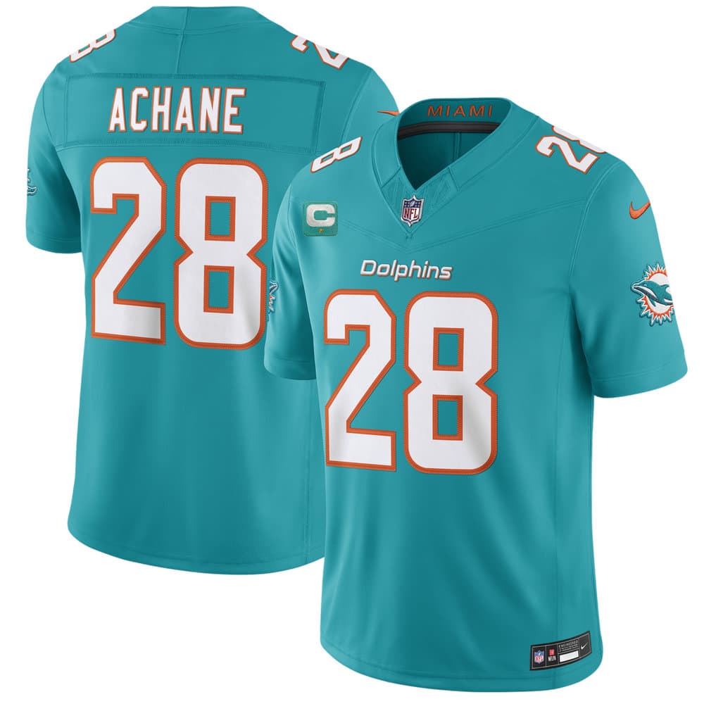 Men's Miami Dolphins #28 De'Von Achane Aqua 2026 1-Star C Patch Vapor F.U.S.E. Limited Jersey