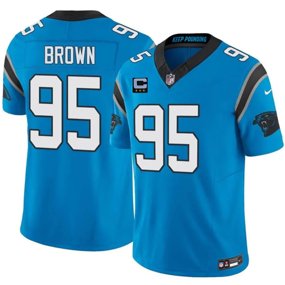 Men's Carolina Panthers #95 Derrick Brown Blue 2026 3-Star C Patch Vapor F.U.S.E. Limited Jersey