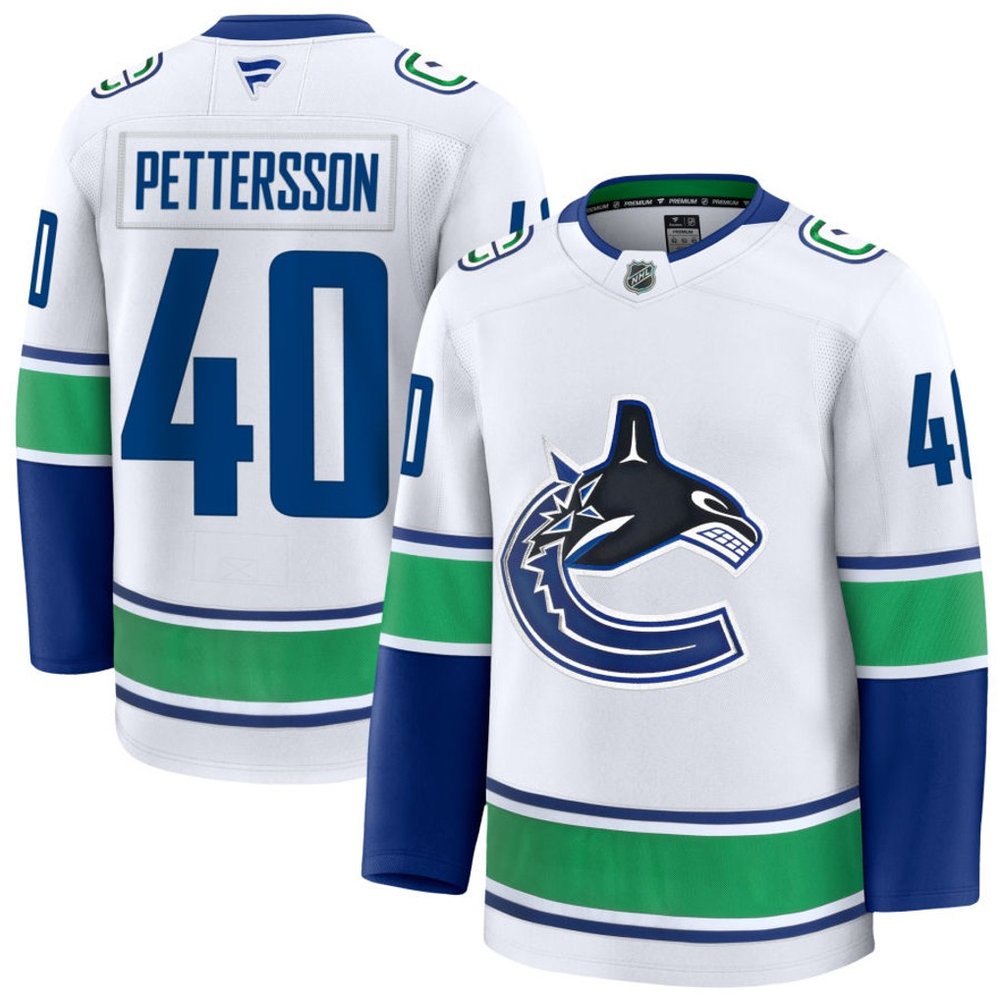 Men's Vancouver Canucks #40 Elias Pettersson White Away Premium Jersey Men's Vancouver Canucks #40 Elias Pettersson White Away Premium Jersey
