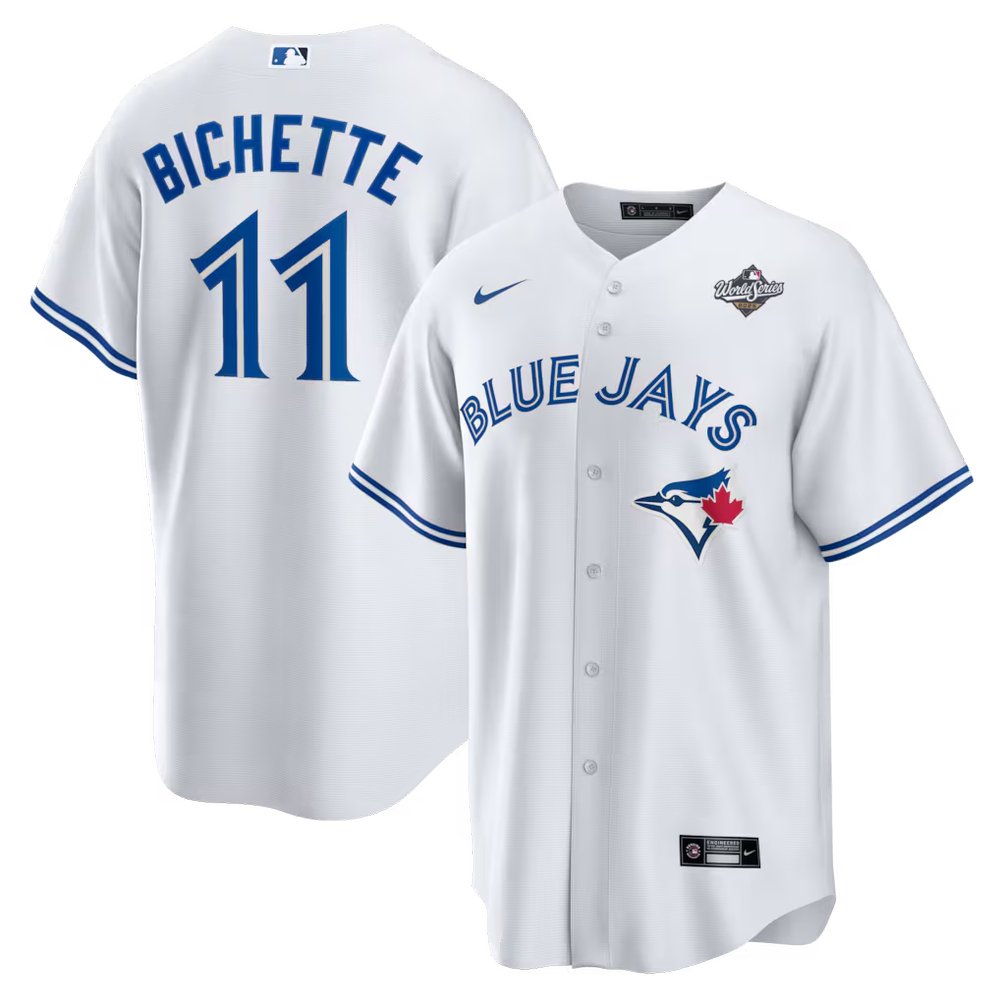 Men's Toronto Blue Jays #11 Bo Bichette White 2025 World Series Home Replica Player Jersey