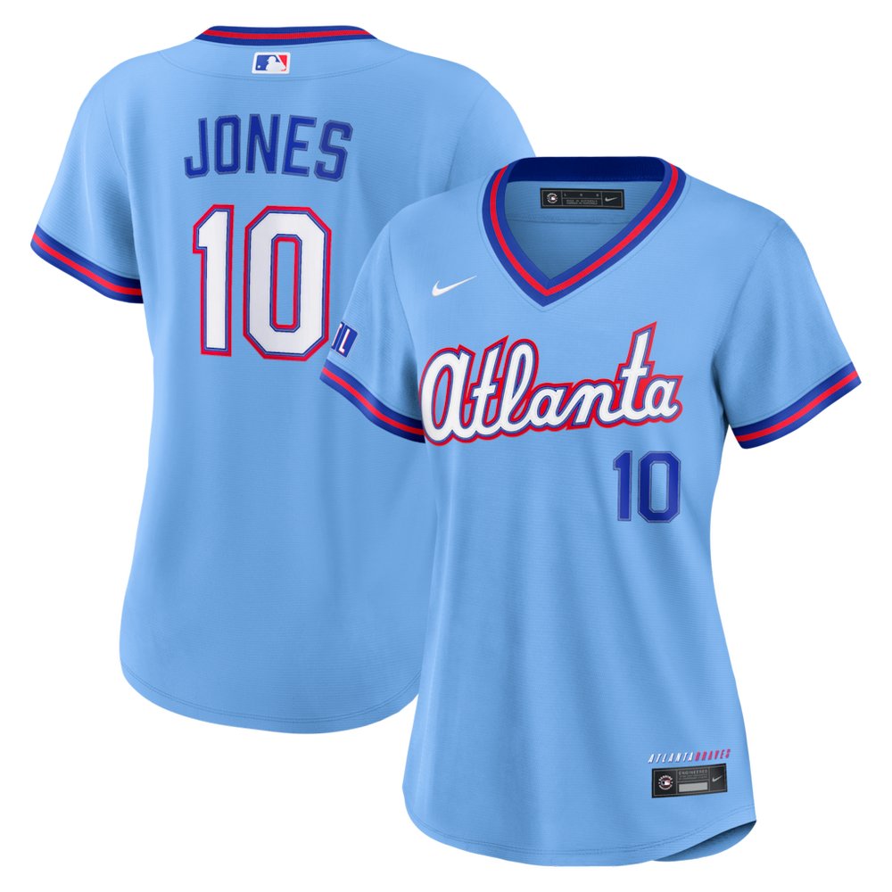 Women's Atlanta Braves #10 Chipper Jones Nike Powder Blue 2026 City Connect Stadium Jersey