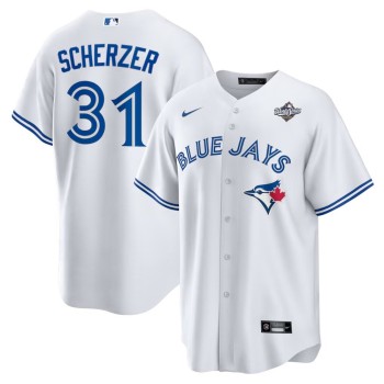 Men's Toronto Blue Jays #31 Max Scherzer White 2025 World Series Home Replica Player Jersey