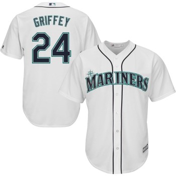 Men's Seattle Mariners #24 Ken Griffey Jr. White Throwback Cooperstown Collection Limited Jersey