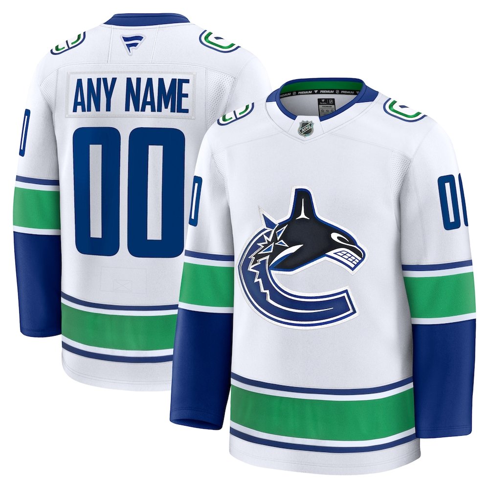 Men's Vancouver Canucks White Away Premium Custom Jersey Men's Vancouver Canucks White Away Premium Custom Jersey