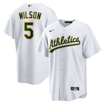 Men's Oakland Athletics #5 Jacob Wilson White Home Replica Jersey
