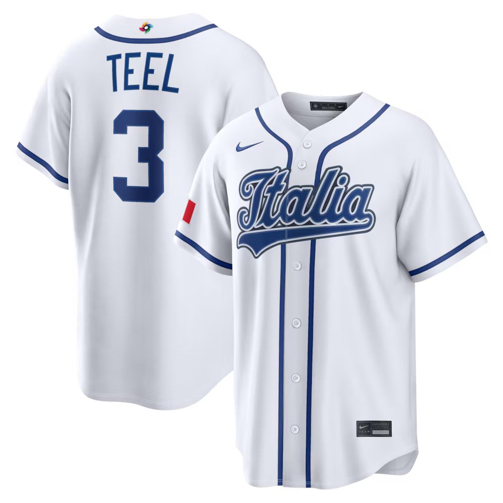 Men's Italy Baseball #3 Kyle Teel Nike White 2026 World Baseball Classic Home Stadium Jersey