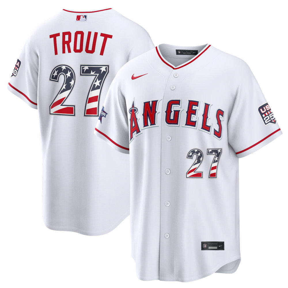 Men's Los Angeles Angels #27 Mike Trout Nike White 2026 All-Star Edition Stars & Stripes Stadium Jersey