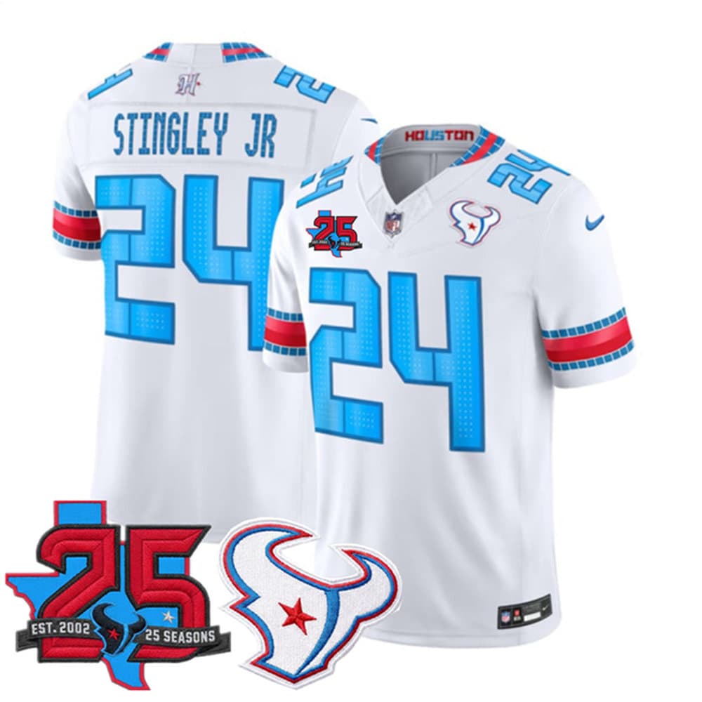 Youth Houston Texans #24 Derek Stingley Jr. White 25th Anniversary Patch 'HOUSTON/US' 2026 Rivalries Collection Vapor F.U.S.E. Limited Jersey