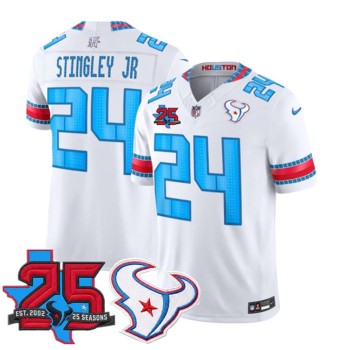 Men's Houston Texans #24 Derek Stingley Jr. White 25th Anniversary Patch 'HOUSTON/US' 2026 Rivalries Collection Vapor F.U.S.E. Limited Jersey