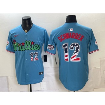 Men's Philadelphia Phillies #12 Kyle Schwarber Blue Phanatic USA 250 Fourth of July Jersey