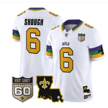 Men's New Orleans Saints #6 Tyler Shough White 60th Anniversary Patch Vapor F.U.S.E. Limited Jersey