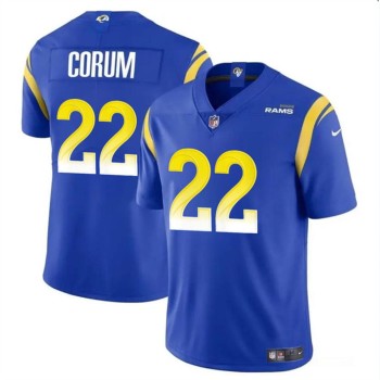 Men's Los Angeles Rams #22 Blake Corum Blue 2024 Draft Vapor Untouchable Stitched Football Jersey Men's Los Angeles Rams #22 Blake Corum Blue 2024 Draft Vapor Untouchable Stitched Football Jersey