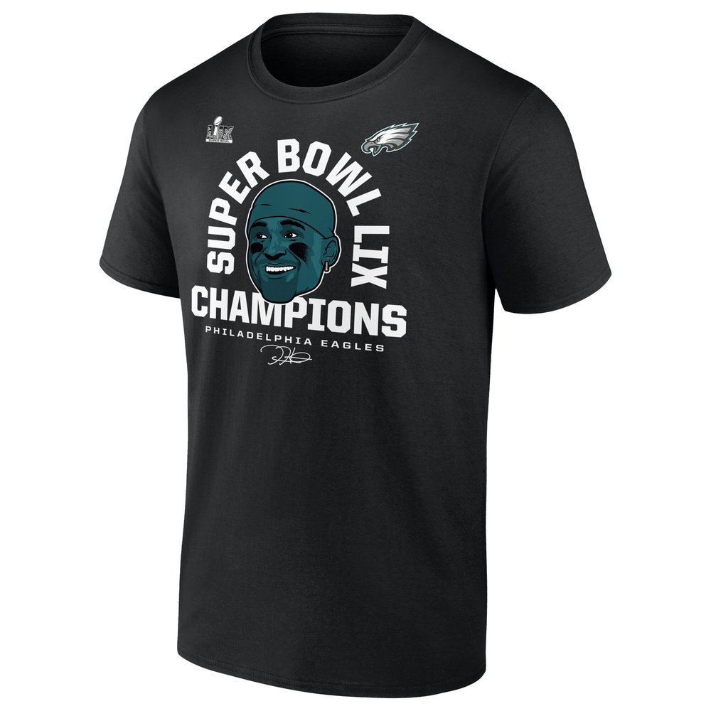 Men's Philadelphia Eagles #1 Jalen Hurts Black Super Bowl LIX Champions T-Shirt
