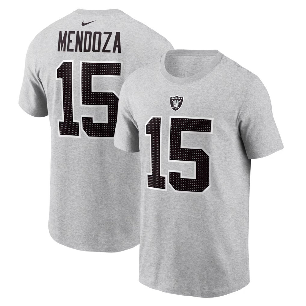 Men's Las Vegas Raiders #15 Fernando Mendoza Heather Gray Name & Number T-Shirt