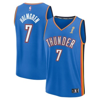 Men's Oklahoma City Thunder #7 Chet Holmgren Fanatics Blue 2025 NBA Finals Champions Fast Break Replica Player Icon Edition Jersey