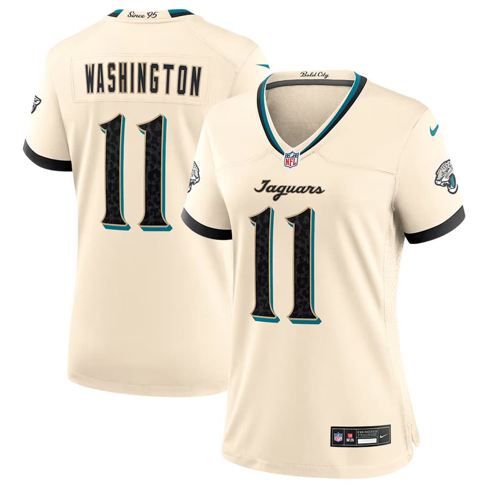Women's Jacksonville Jaguars #11 Parker Washington Cream 2026 Rivalries Collection Game Jersey Women's Jacksonville Jaguars #11 Parker Washington Cream 2026 Rivalries Collection Game Jersey