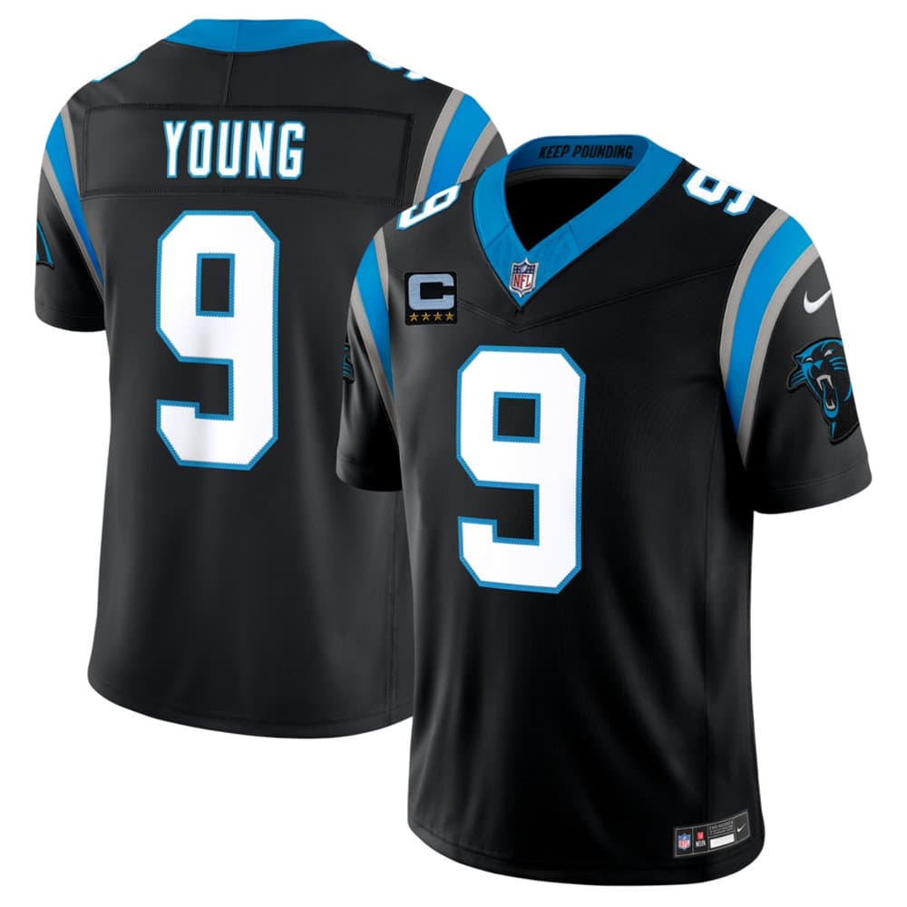 Men's Carolina Panthers #9 Bryce Young Black 2026 4-Star C Patch Vapor F.U.S.E. Limited Jersey