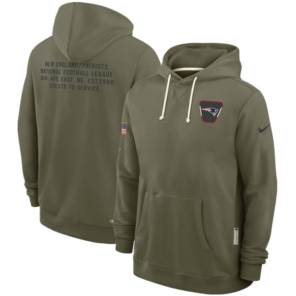 Men's New England Patriots Olive 2025 Salute to Service Pullover Hoodie Men's New England Patriots Olive 2025 Salute to Service Pullover Hoodie