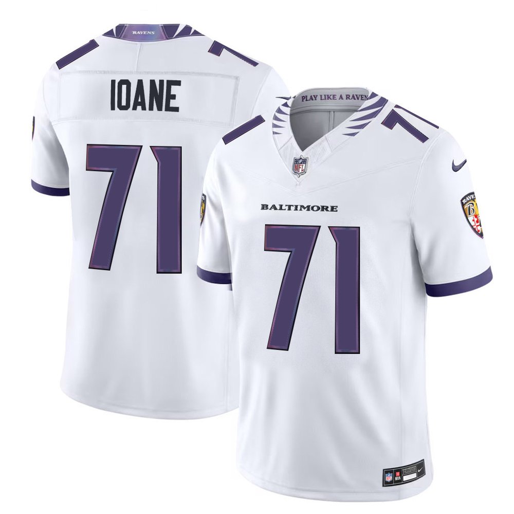 Men's Baltimore Ravens #71 Olaivavega Ioane White 2026 NFL Draft Vapor F.U.S.E. Limited Jersey Men's Baltimore Ravens #71 Olaivavega Ioane White 2026 NFL Draft Vapor F.U.S.E. Limited Jersey