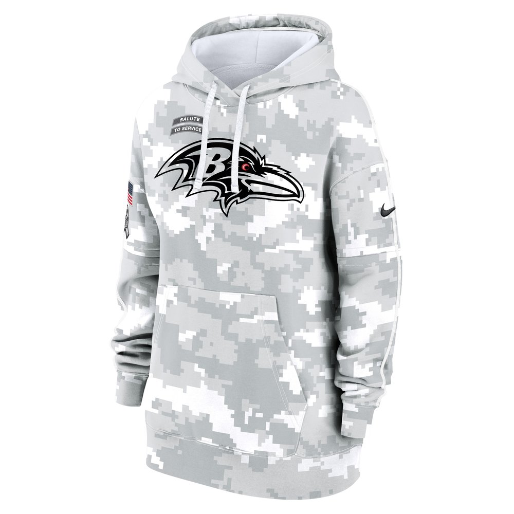 Women's Baltimore Ravens Arctic Camo 2024 Salute To Service Club Fleece Pullover Hoodie