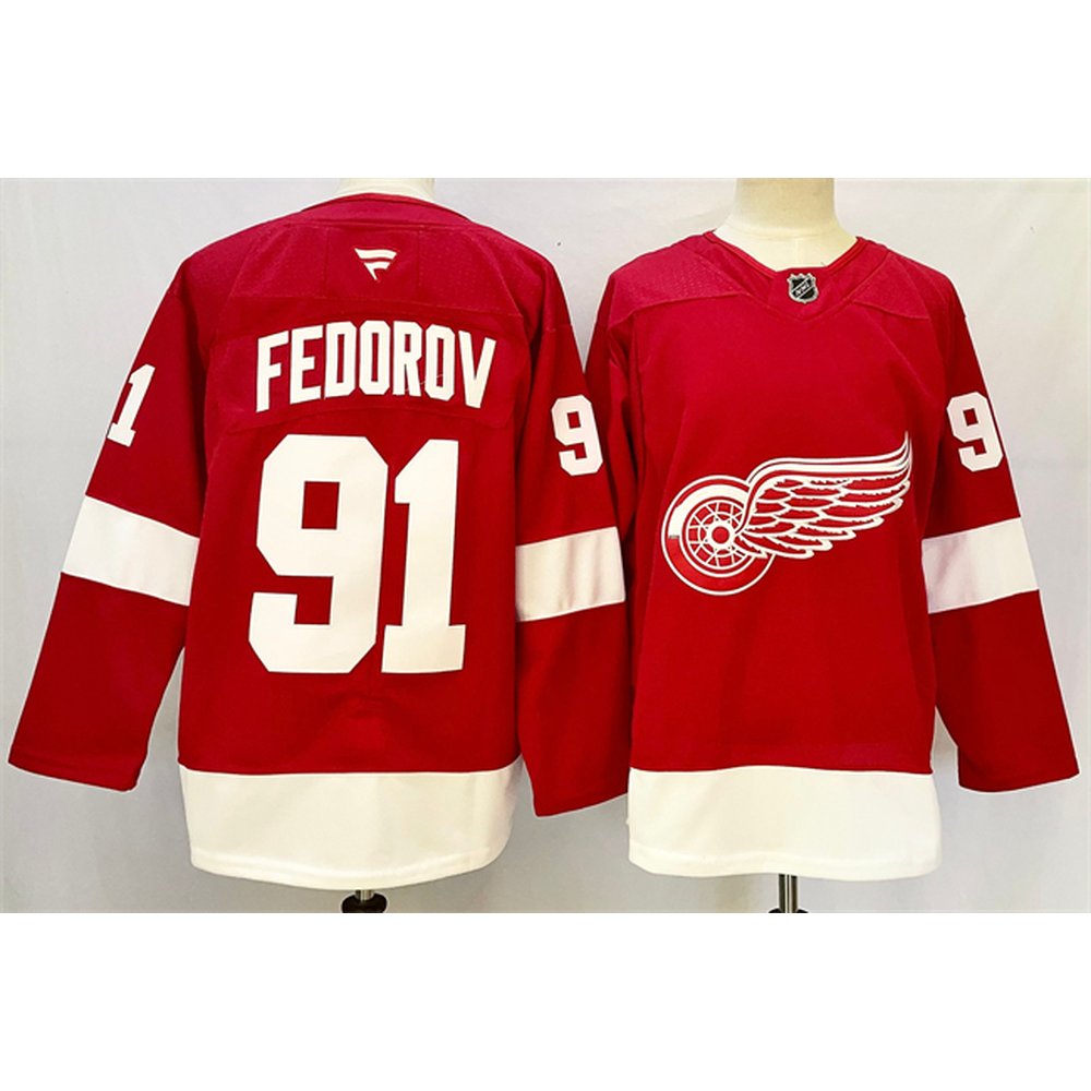 Men's Detroit Red Wings #91 Sergei Fedorov Red 2024-25 Home Stitched Premium Jersey