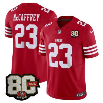 Men's San Francisco 49ers #23 Christian McCaffrey Red 80 Anniversary Vapor F.U.S.E. Limited Jersey Men's San Francisco 49ers #23 Christian McCaffrey Red 80 Anniversary Vapor F.U.S.E. Limited Jersey