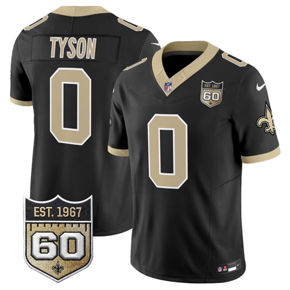 Men's New Orleans Saints #0 Jordyn Tyson Black 2026 60th Anniversary Patch Vapor F.U.S.E Limited Jersey