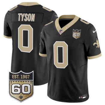 Men's New Orleans Saints #0 Jordyn Tyson Black 2026 60th Anniversary Patch Vapor F.U.S.E Limited Jersey Men's New Orleans Saints #0 Jordyn Tyson Black 2026 60th Anniversary Patch Vapor F.U.S.E Limited Jersey