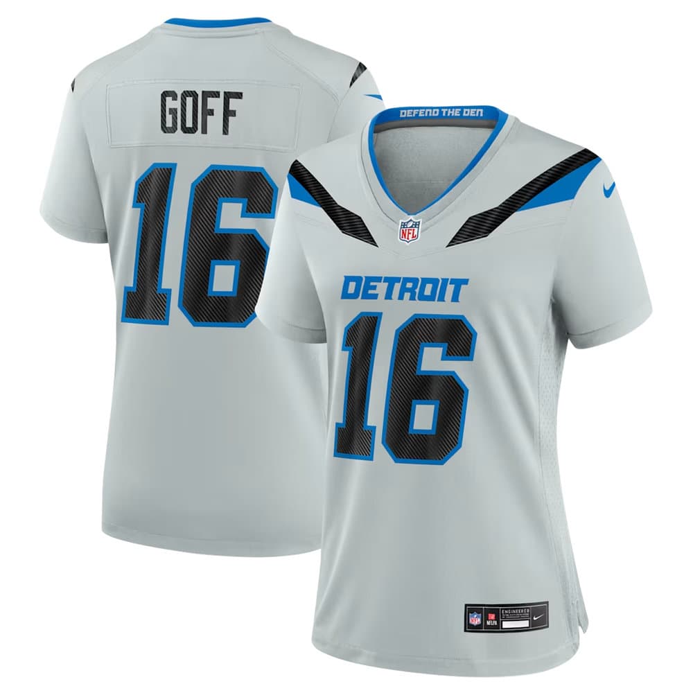 Women's Detroit Lions #16 Jared Goff Grey 2026 Rivalries Collection Game Jersey