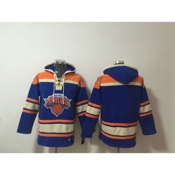 Men's New York Knicks Blue Lace-Up Pullover Hoodie