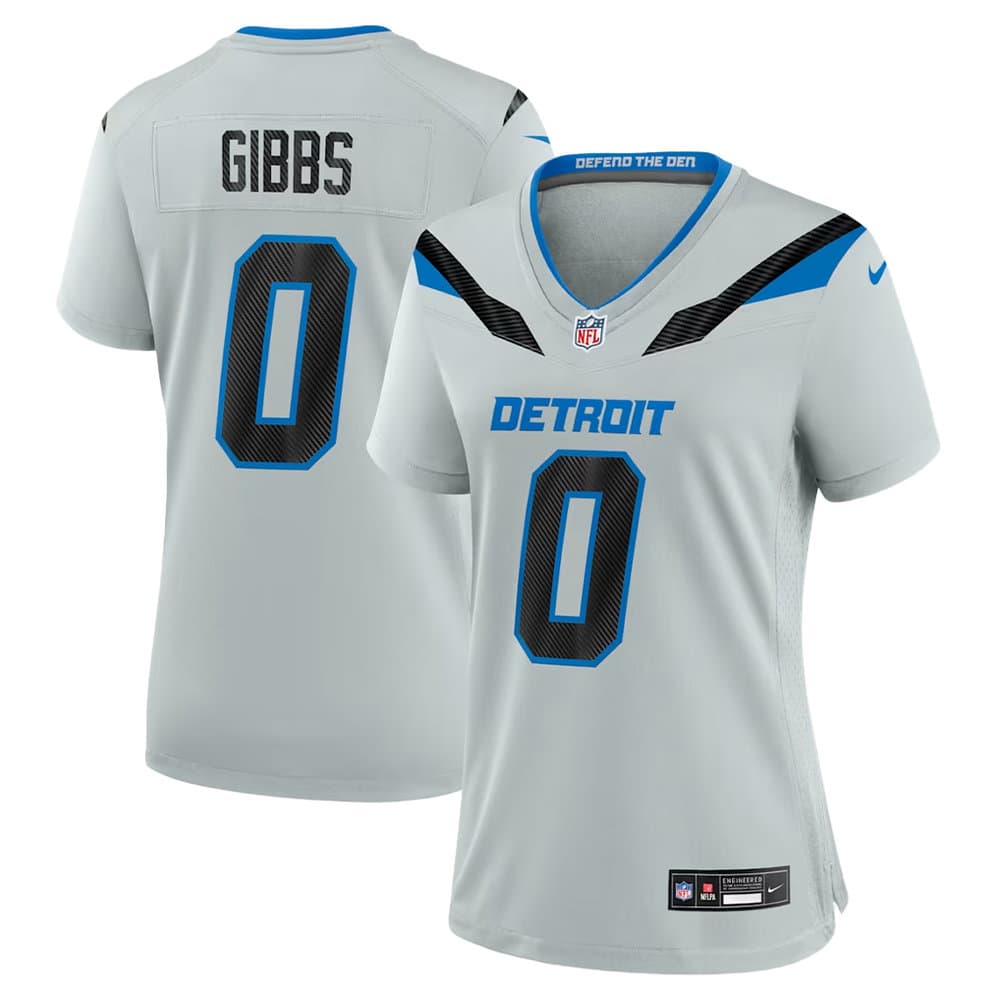 Women's Detroit Lions #0 Jahmyr Gibbs Grey 2026 Rivalries Collection Game Jersey