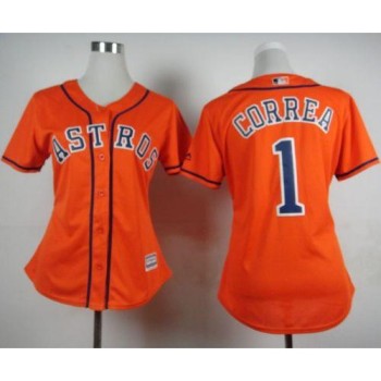 Astros #1 Carlos Correa Orange Alternate Women's Stitched MLB Jersey