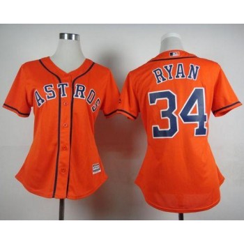 Astros #34 Nolan Ryan Orange Alternate Women's Stitched MLB Jersey